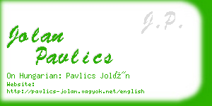 jolan pavlics business card